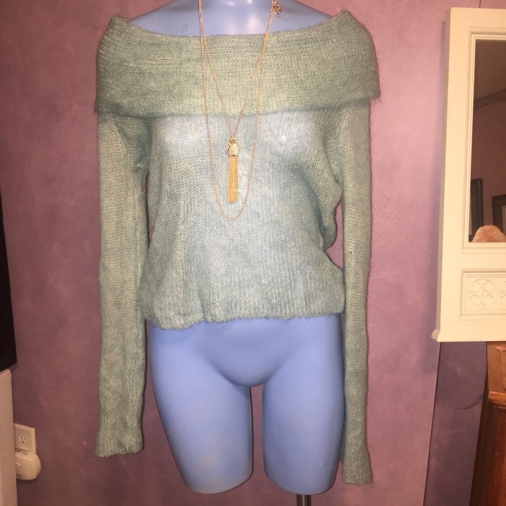 Anthropologie food over turquoise sweater